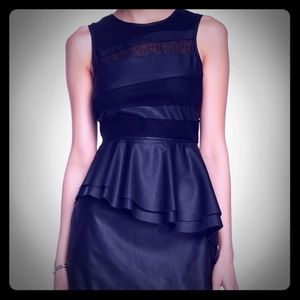 Sugarlips Faux Leather and Mesh Peplum Dress